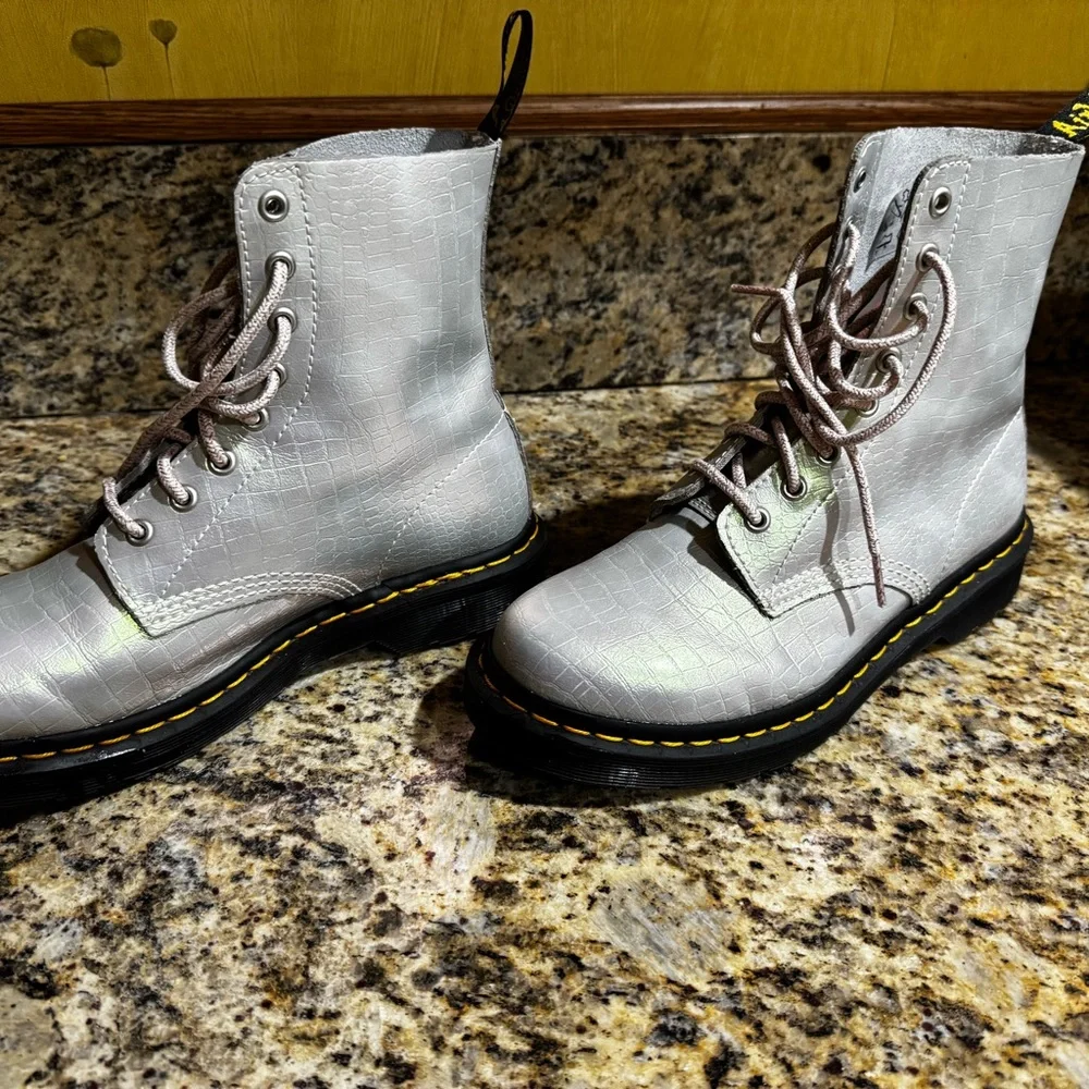 Dr. Martens Women's Iridescent Gray Combat Boots - Picture 4 of 8
